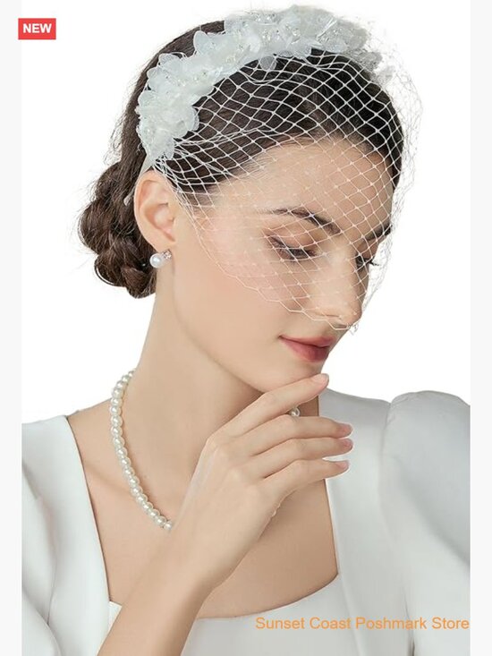 Mesh Veil Headband Women Tea Party 1920s Fascinator Face Veil Bridal Wedding